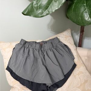 Women's Gray Double-Layer Athletic Shorts